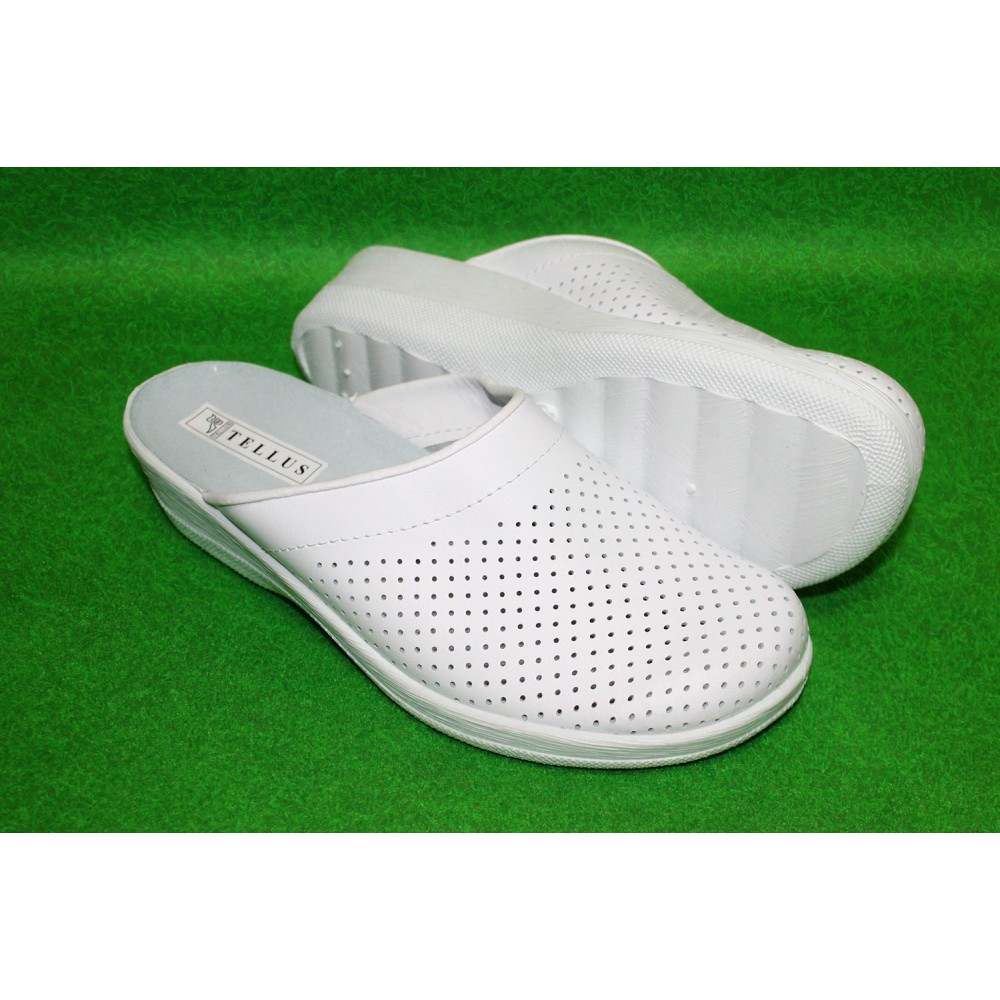 Сабо женские из натуральной кожи на среднем подъеме с подпятником цвет белый