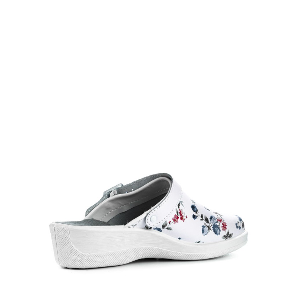 Сабо женские из натуральной кожи без перфорации с ремешком на среднем подъеме цвет белый с принтом