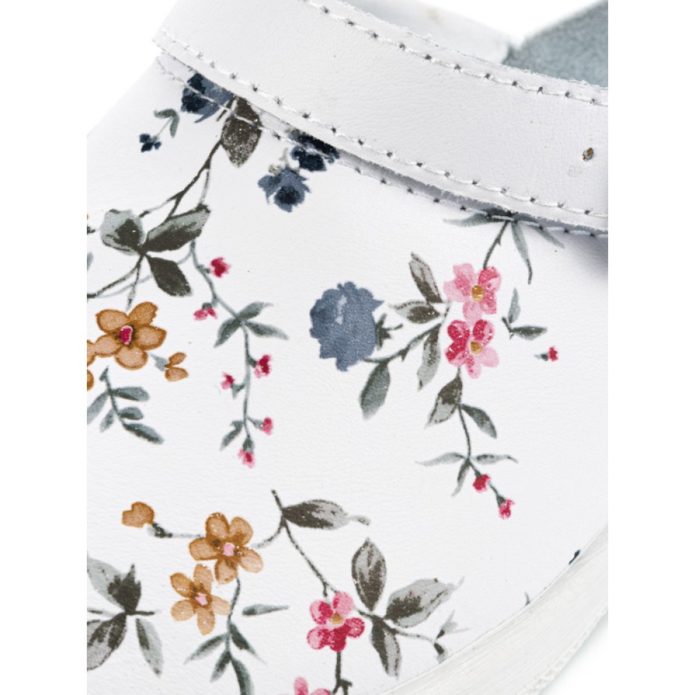 Сабо женские из натуральной кожи без перфорации с ремешком на среднем подъеме цвет белый с принтом