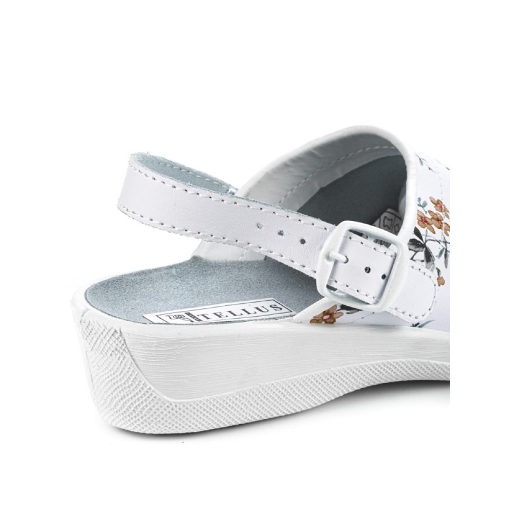 Сабо женские из натуральной кожи без перфорации с ремешком на среднем подъеме цвет белый с принтом