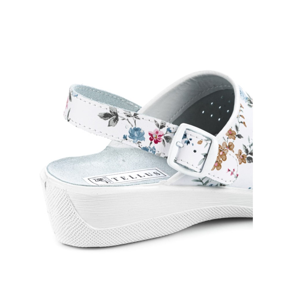 Сабо женские из натуральной кожи с ремешком на среднем подъеме цвет белый с принтом