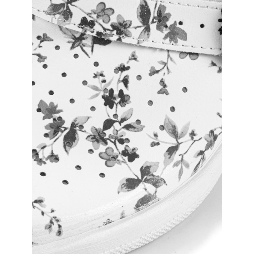 Сабо женские из натуральной кожи с ремешком на среднем подъеме цвет белый с принтом