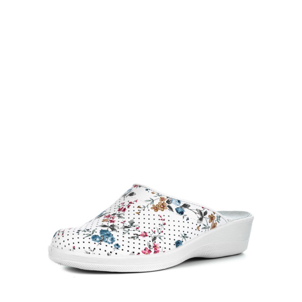 Сабо женские из натуральной кожи на среднем подъеме цвет белый с принтом