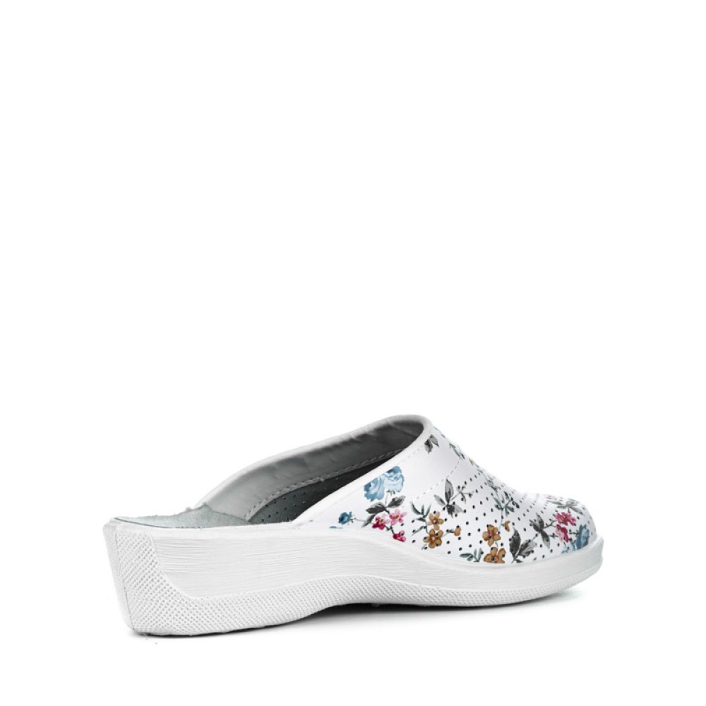 Сабо женские из натуральной кожи на среднем подъеме цвет белый с принтом