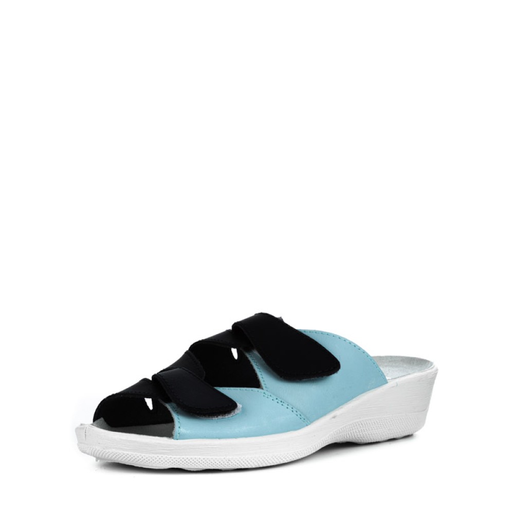 Сабо женские из натуральной кожи с открытым носом и натуральной стелькой цвет голубой-синий