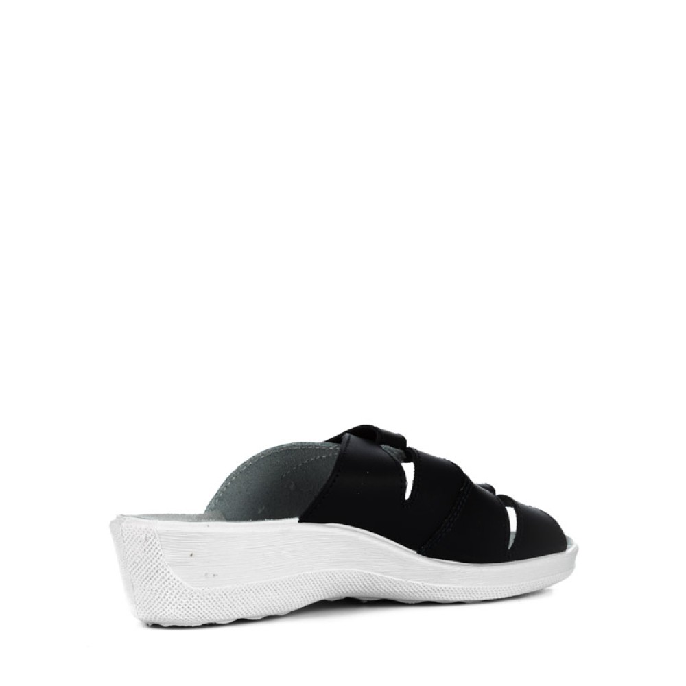 Сабо женские из натуральной кожи с открытым носом и натуральной стелькой цвет голубой-синий