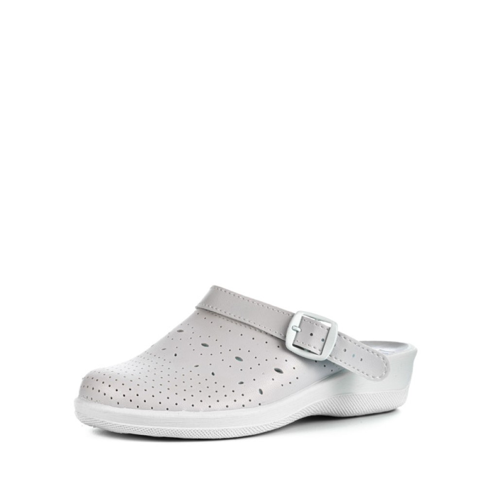 Сабо женские из искусственной кожи с ремешком и узорной перфорацией цвет белый