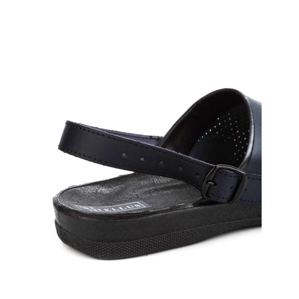 Сабо мужские из натуральной кожи с ремешком и подпятником цвет тёмно-синий