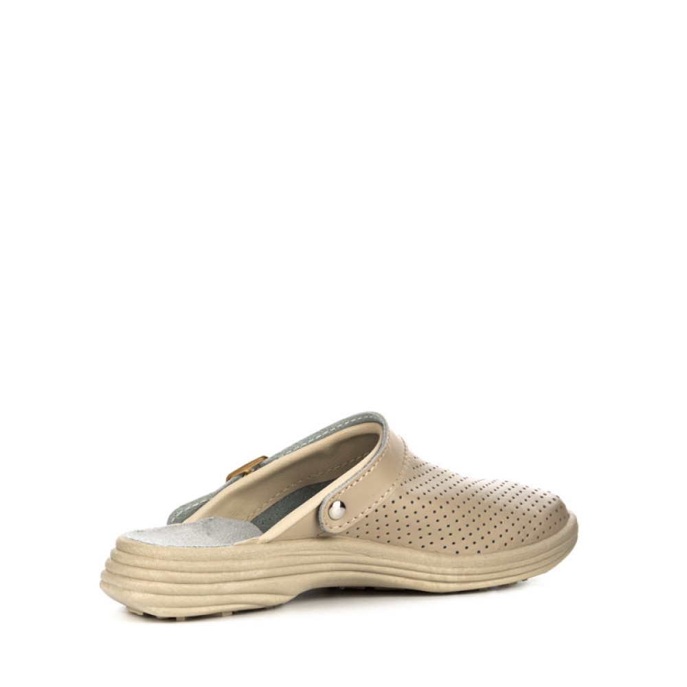 Сабо женские из натуральной кожи с ремешком и подпятником цвет бежевый