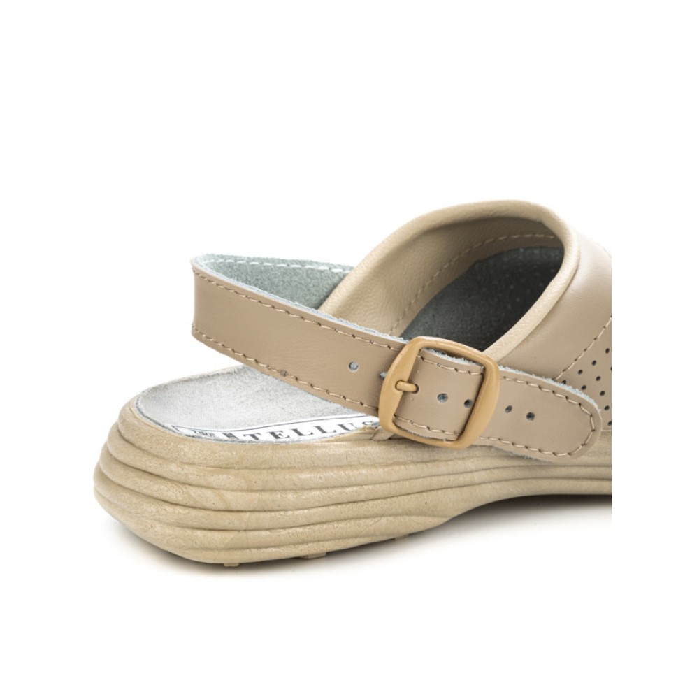 Сабо женские из натуральной кожи с ремешком и подпятником цвет бежевый