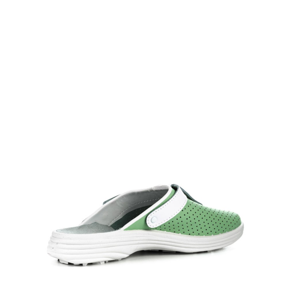 Сабо женские из натуральной кожи с белым ремешком и натуральной стелькой цвет зелёный