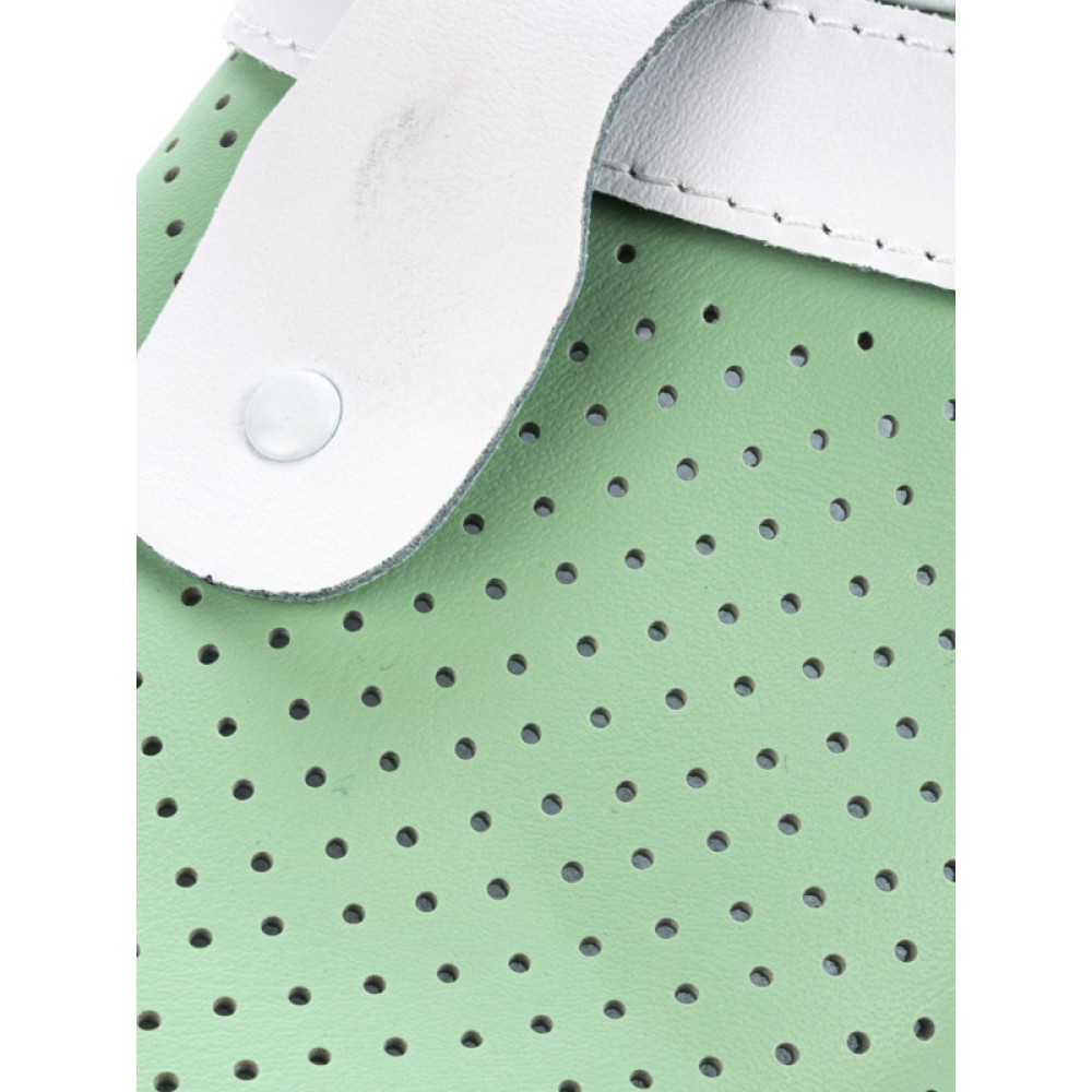 Сабо женские из натуральной кожи с белым ремешком и натуральной стелькой цвет зелёный