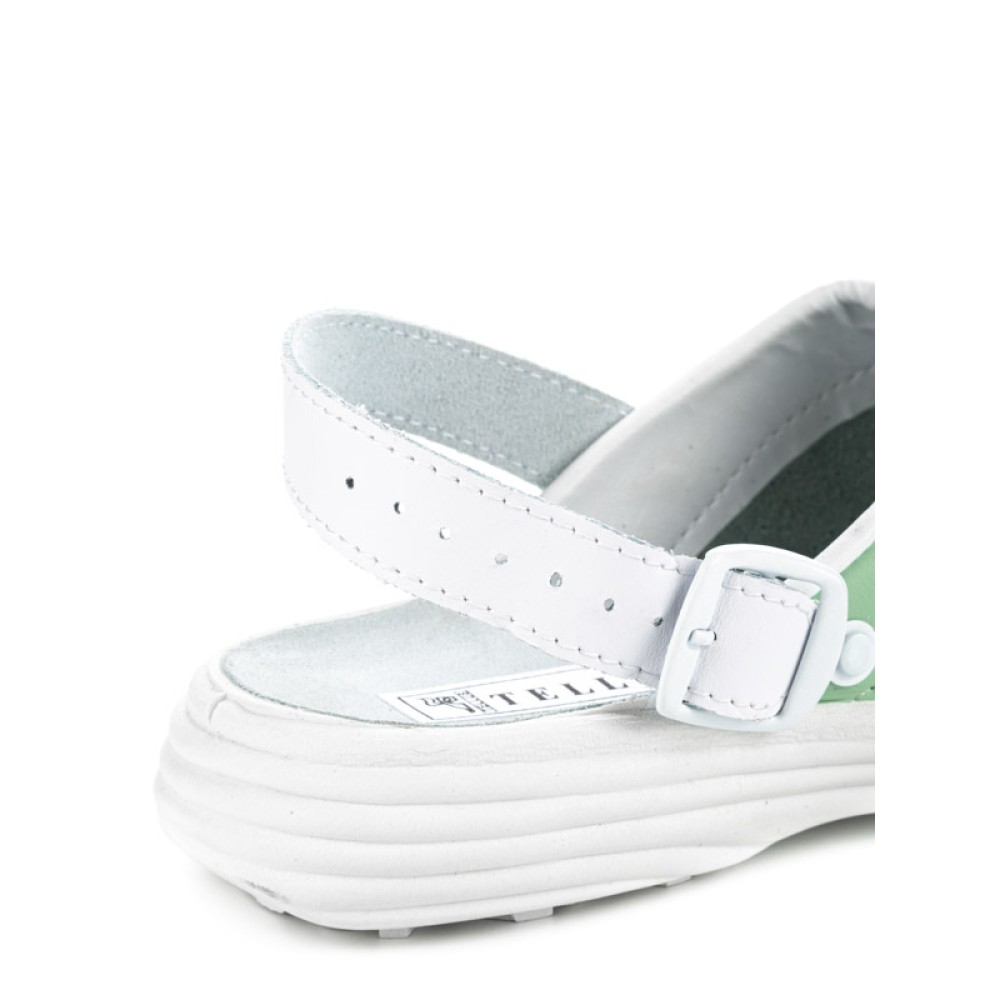 Сабо женские из натуральной кожи с белым ремешком и натуральной стелькой цвет зелёный