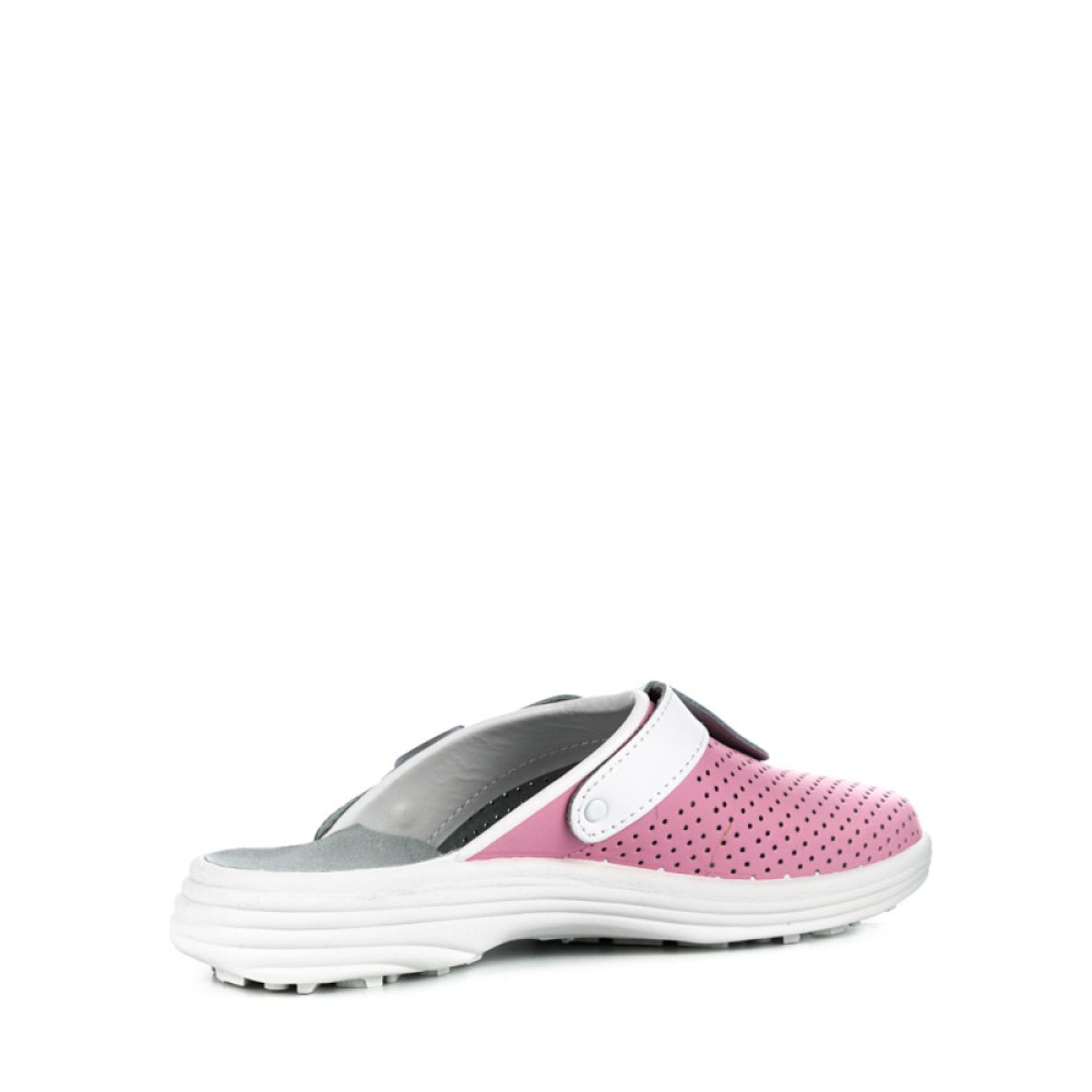 Сабо женские из натуральной кожи с белым ремешком и натуральной стелькой цвет розовый