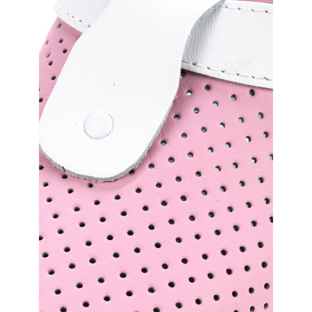 Сабо женские из натуральной кожи с белым ремешком и натуральной стелькой цвет розовый