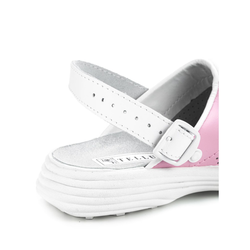 Сабо женские из натуральной кожи с белым ремешком и натуральной стелькой цвет розовый