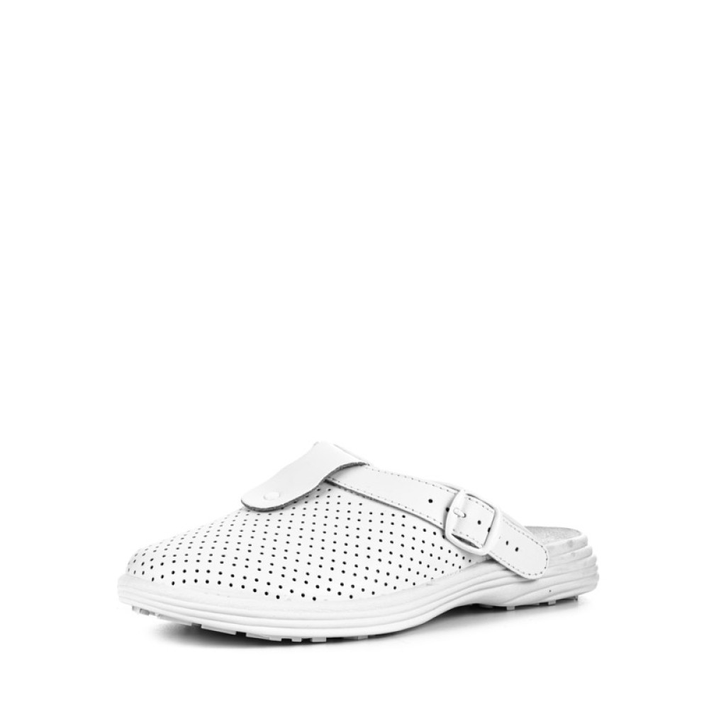 Сабо женские из натуральной кожи с фиксатором ремешка и натуральной стелькой цвет белый