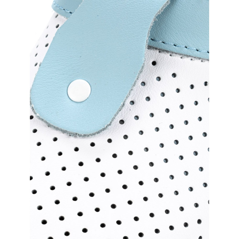 Сабо женские из натуральной кожи с голубым ремешком и натуральной стелькой цвет белый