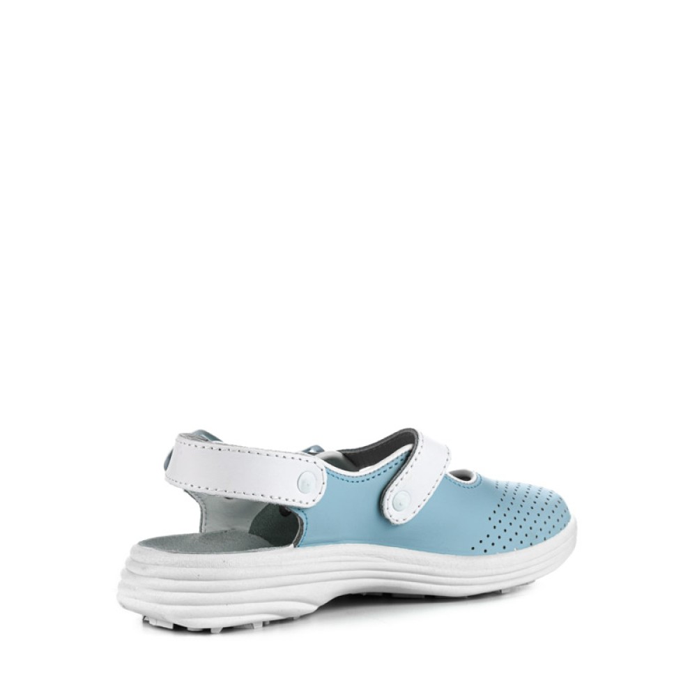 Сандалии сабо женские из натуральной кожи с белым ремешком и натуральной стелькой цвет голубой