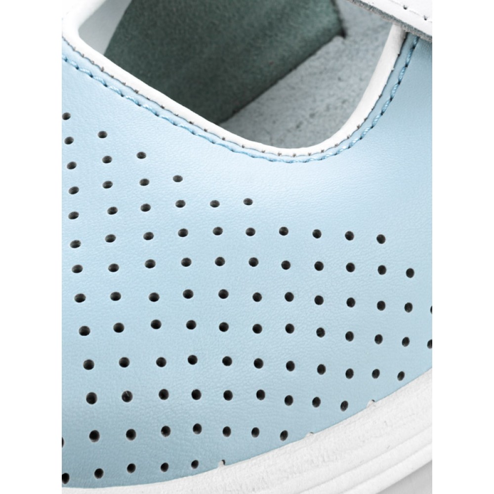 Сандалии сабо женские из натуральной кожи с белым ремешком и натуральной стелькой цвет голубой