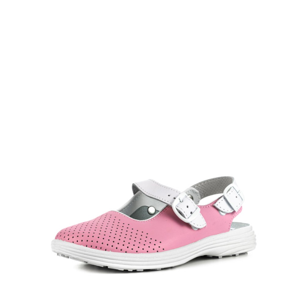 Сандалии сабо женские из натуральной кожи с белым ремешком и натуральной стелькой цвет розовый