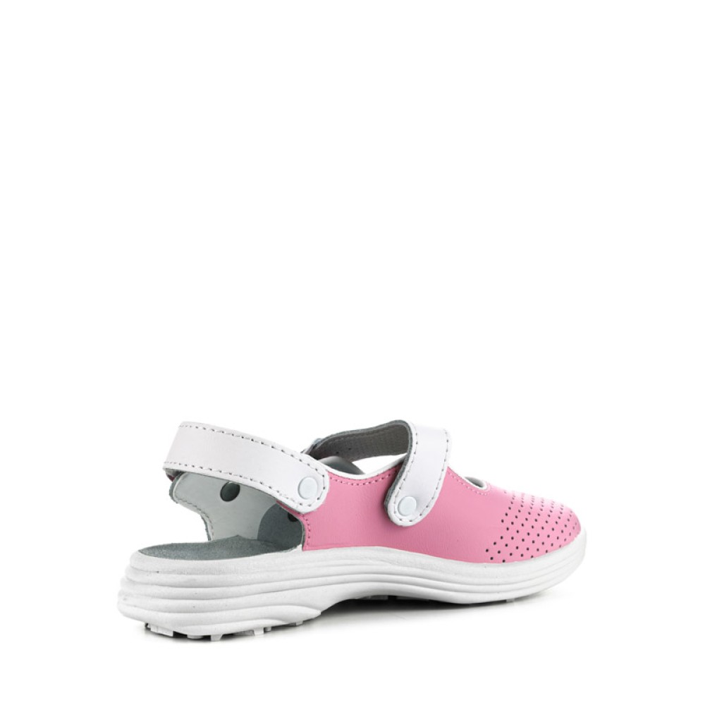 Сандалии сабо женские из натуральной кожи с белым ремешком и натуральной стелькой цвет розовый