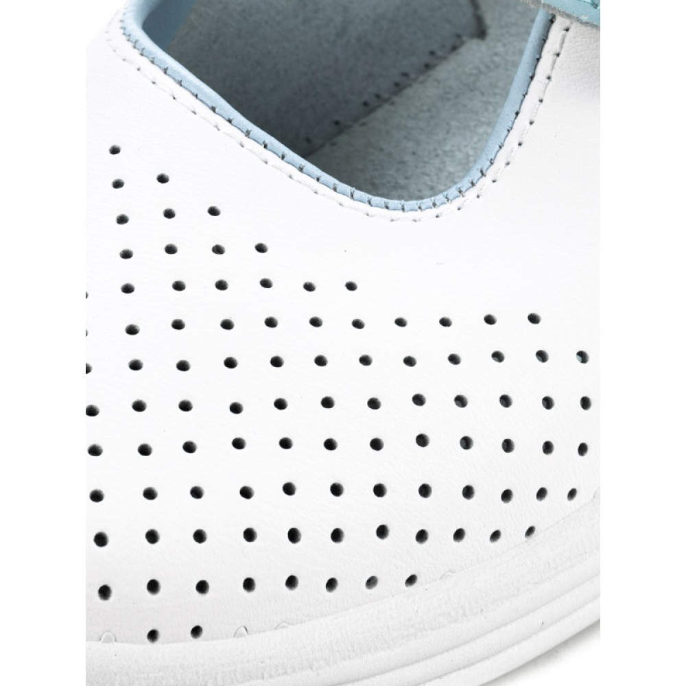 Сандалии сабо женские из натуральной кожи с голубым ремешком и натуральной стелькой цвет белый