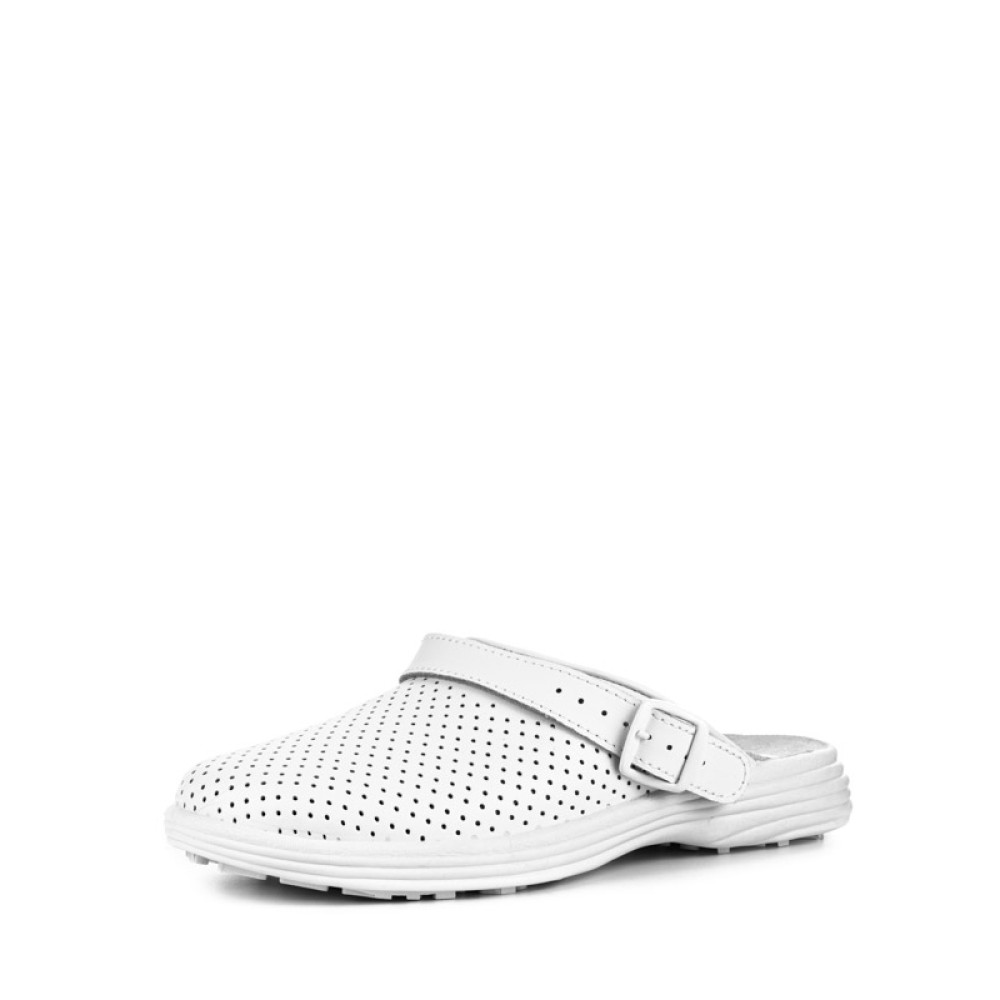 Сабо женские из натуральной кожи с ремешком и натурльной стелькой цвет белый