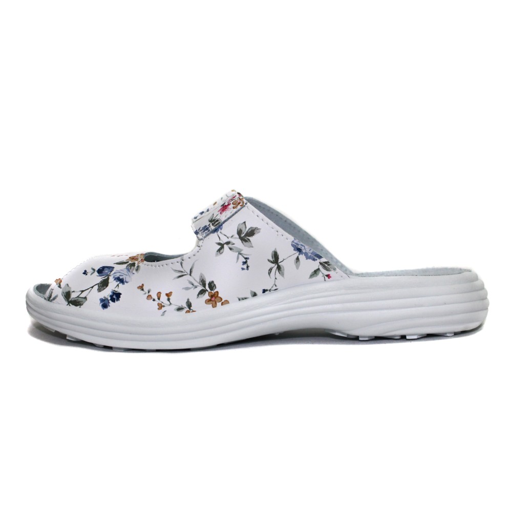 Сабо женские из натуральной кожи на липучке с открытым носом цвет белый с принтом