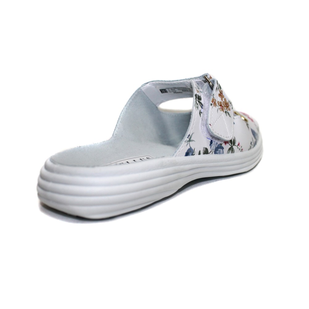 Сабо женские из натуральной кожи на липучке с открытым носом цвет белый с принтом