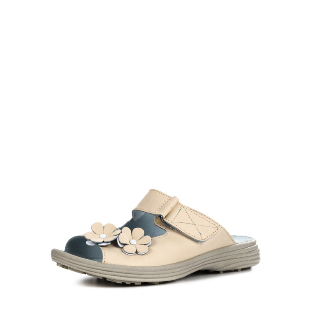 Сабо женские из натуральной кожи с открытым носом на липучке цвет бежевый