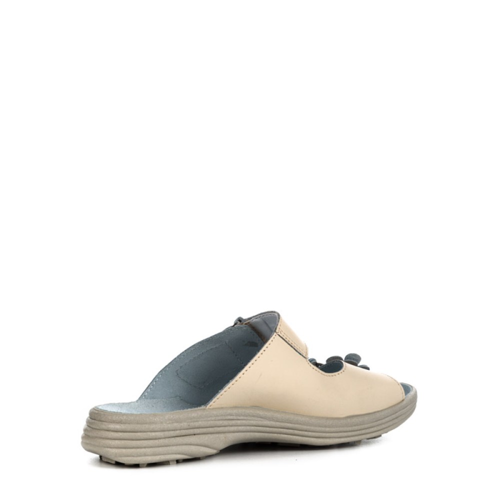 Сабо женские из натуральной кожи с открытым носом на липучке цвет бежевый