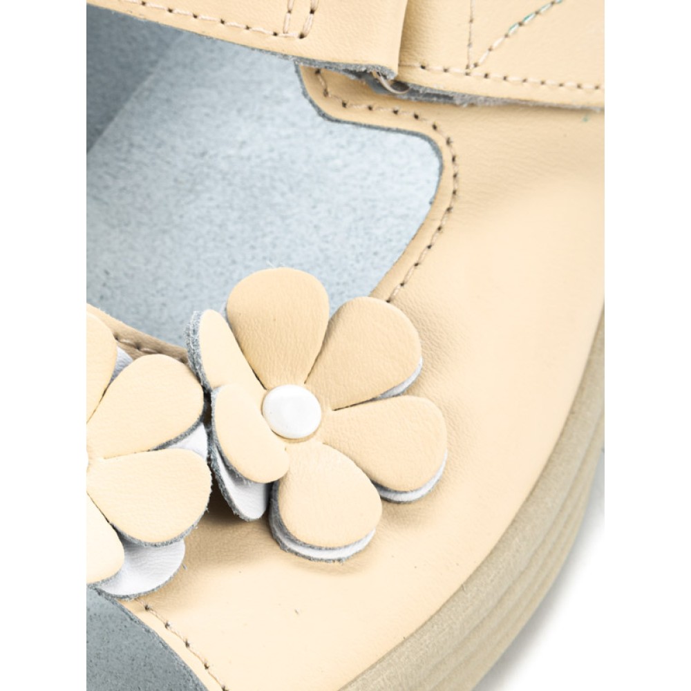 Сабо женские из натуральной кожи с открытым носом на липучке цвет бежевый