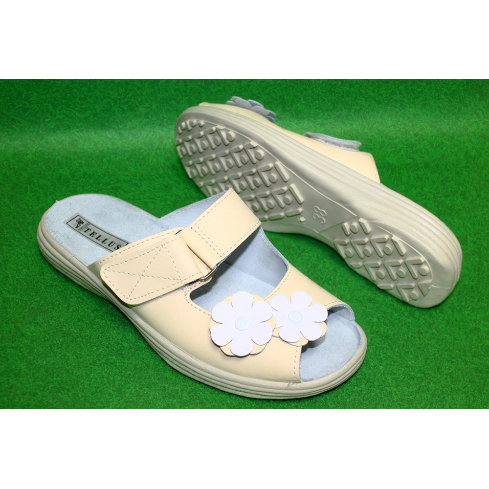 Сабо женские из натуральной кожи с открытым носом на липучке цвет бежевый