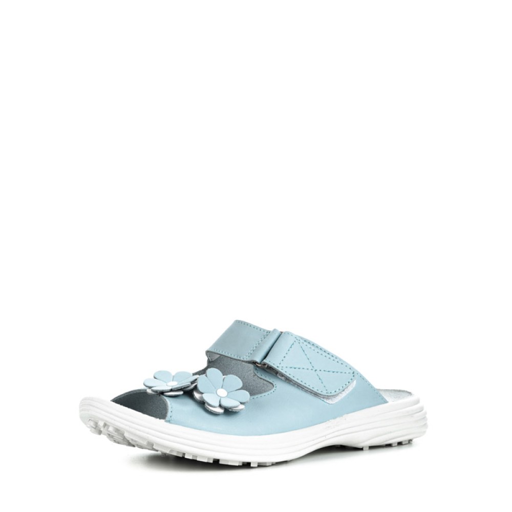 Сабо женские из натуральной кожи с открытым носом на липучке цвет голубой