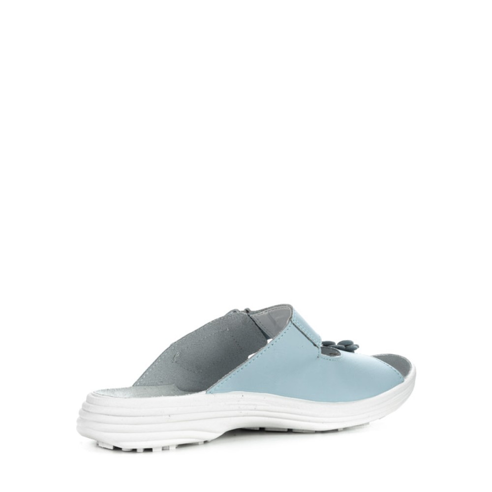 Сабо женские из натуральной кожи с открытым носом на липучке цвет голубой