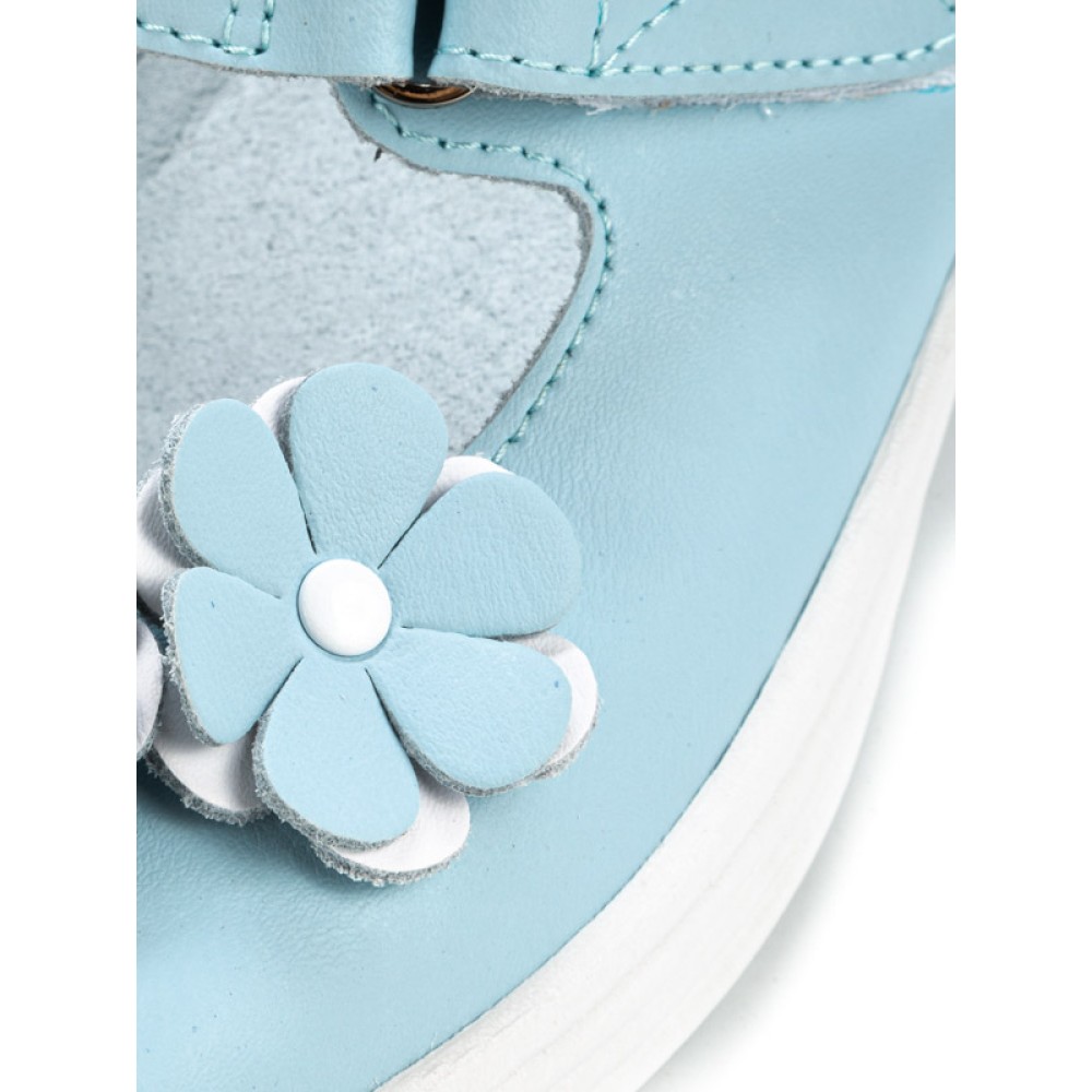 Сабо женские из натуральной кожи с открытым носом на липучке цвет голубой