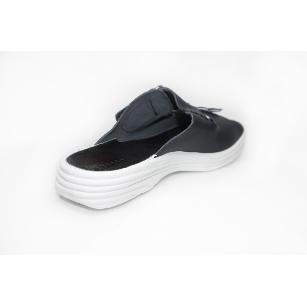 Сабо женские из натуральной кожи с открытым носом на липучке цвет тёмно-синий