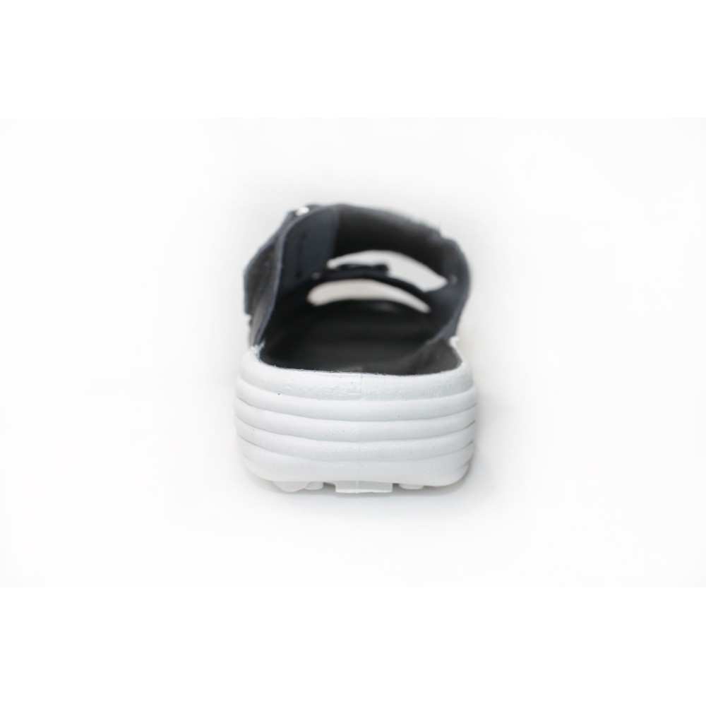 Сабо женские из натуральной кожи с открытым носом на липучке цвет тёмно-синий