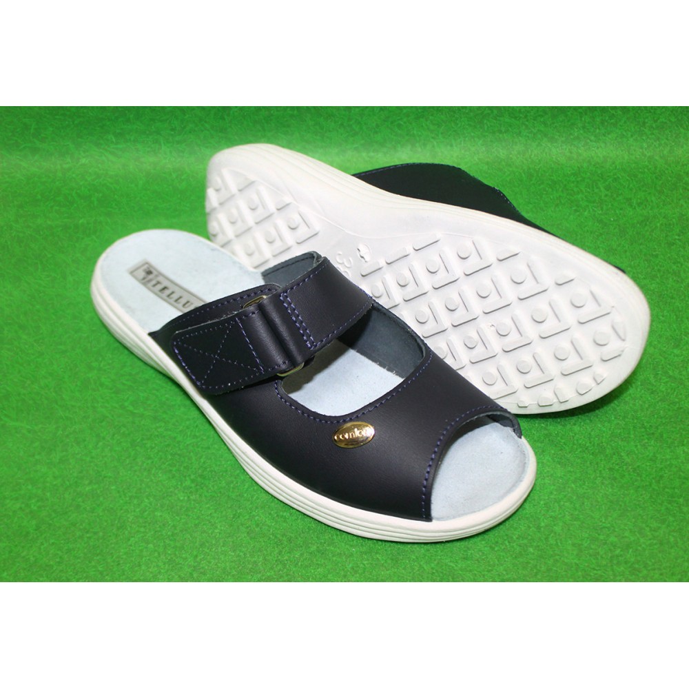 Сабо женские из натуральной кожи на липучке с открытым носом цвет тёмно-синий