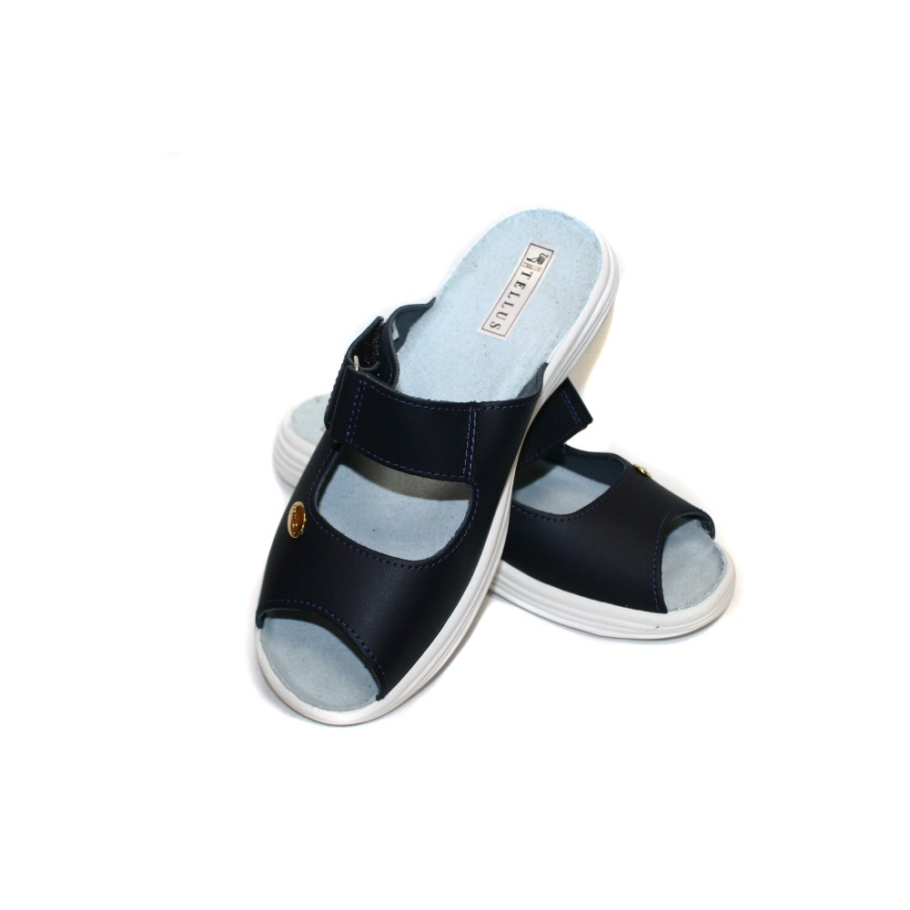 Сабо женские из натуральной кожи на липучке с открытым носом цвет тёмно-синий