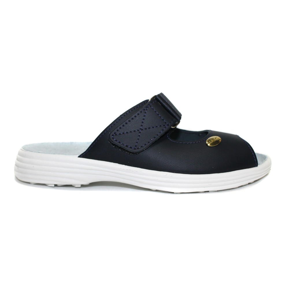 Сабо женские из натуральной кожи на липучке с открытым носом цвет тёмно-синий