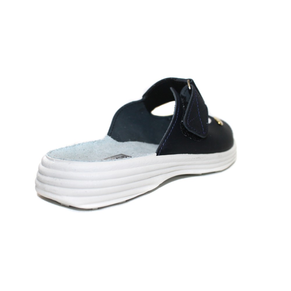 Сабо женские из натуральной кожи на липучке с открытым носом цвет тёмно-синий