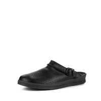 Сабо женские из натуральной кожи на низком подъеме с ремешком и подпятником цвет чёрный