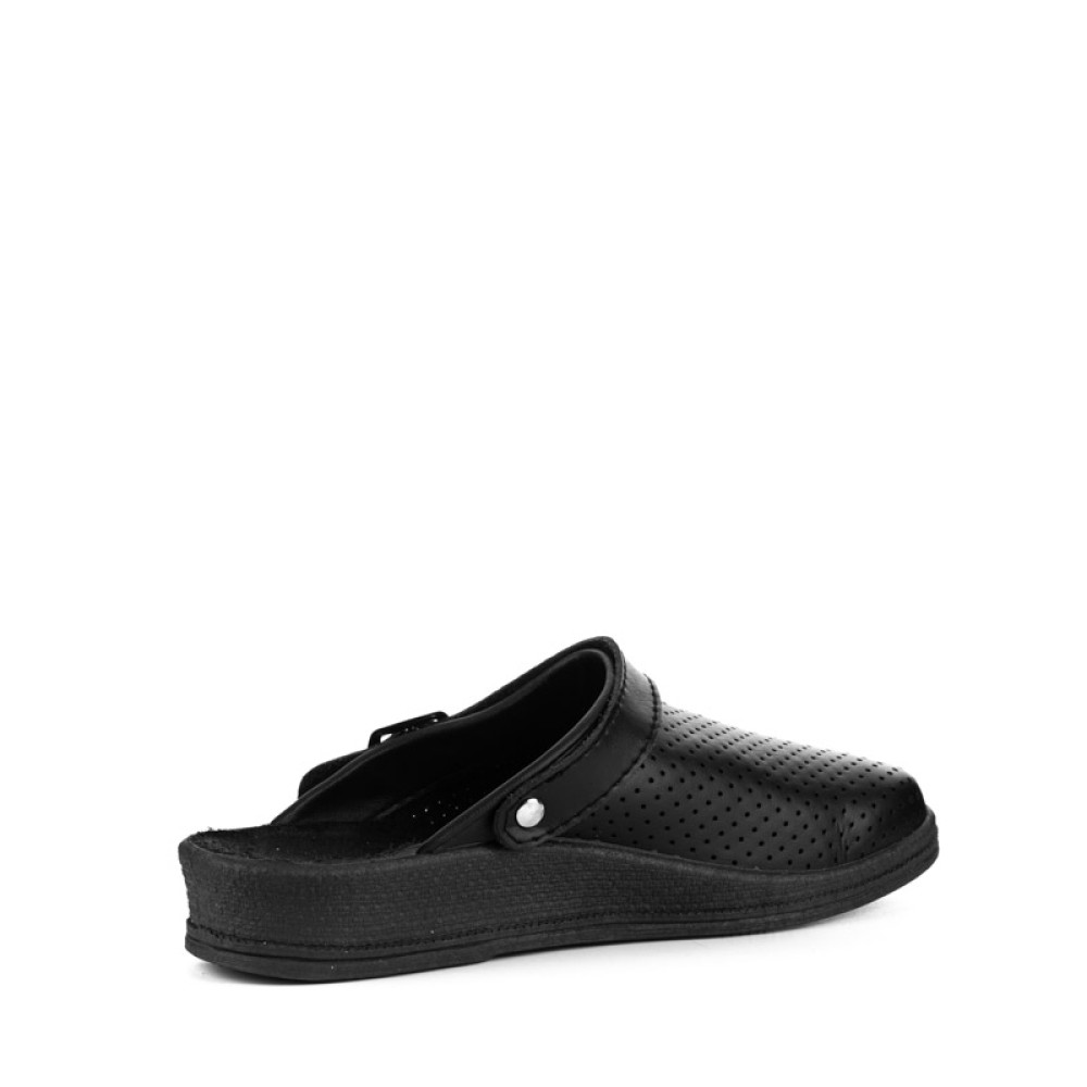 Сабо женские из натуральной кожи на низком подъеме с ремешком и подпятником цвет тёмно-синий