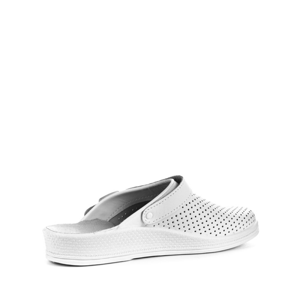 Сабо женские из натуральной кожи на низком подъеме с ремешком и подпятником цвет белый