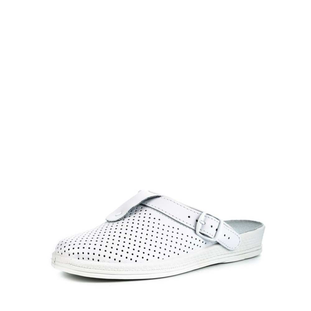 Сабо женские из натуральной кожи с фиксатором ремешка и натуральной стелькой цвет белый