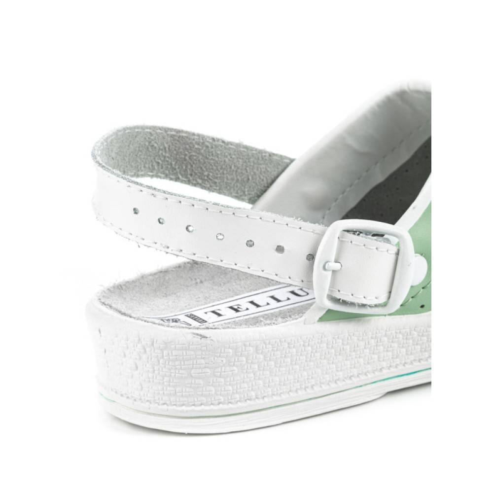 Сабо женские из натуральной кожи с фиксатором ремешка и натуральной стелькой цвет зелёный