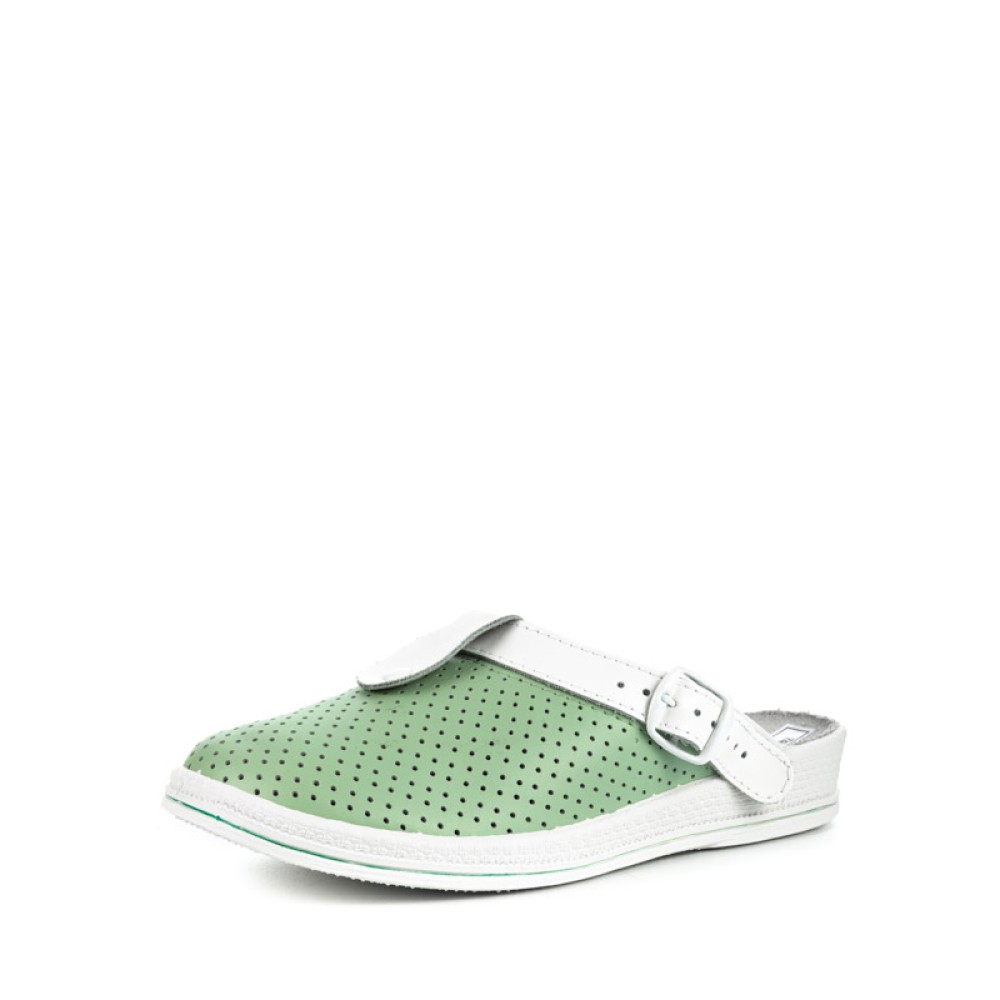 Сабо женские из натуральной кожи с фиксатором ремешка и натуральной стелькой цвет зелёный