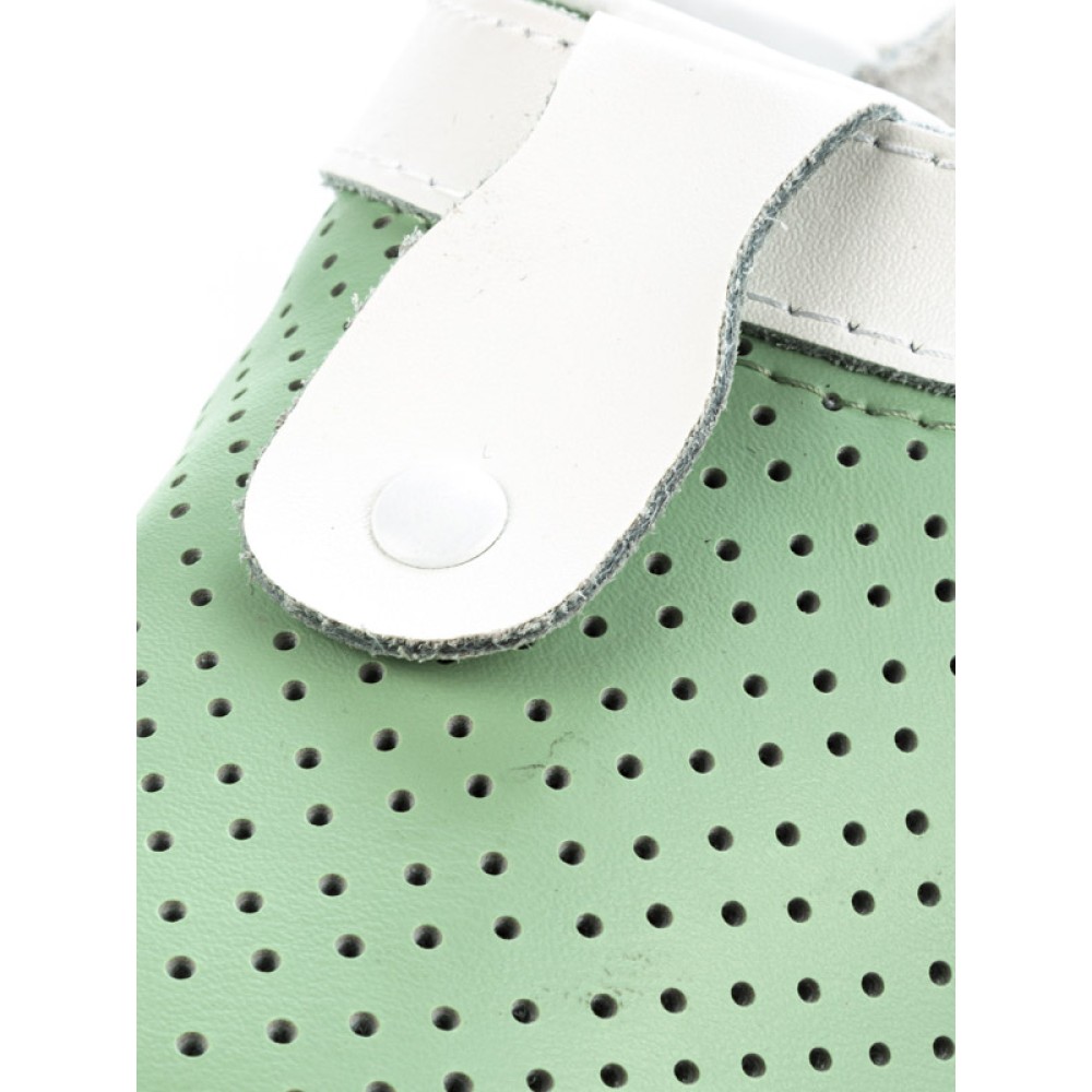 Сабо женские из натуральной кожи с фиксатором ремешка и натуральной стелькой цвет зелёный